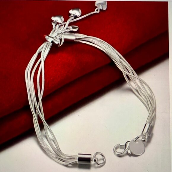 NEW Sterling Silver Tassel Heart Charm Bracelet Resizable Adjustable - Picture 7 of 7